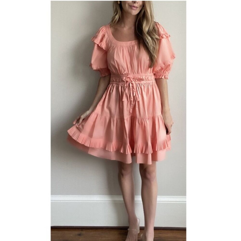 NWT Anna Cate Aurora Mini Dress Size L in Coral Cottagecore Prairie Dress